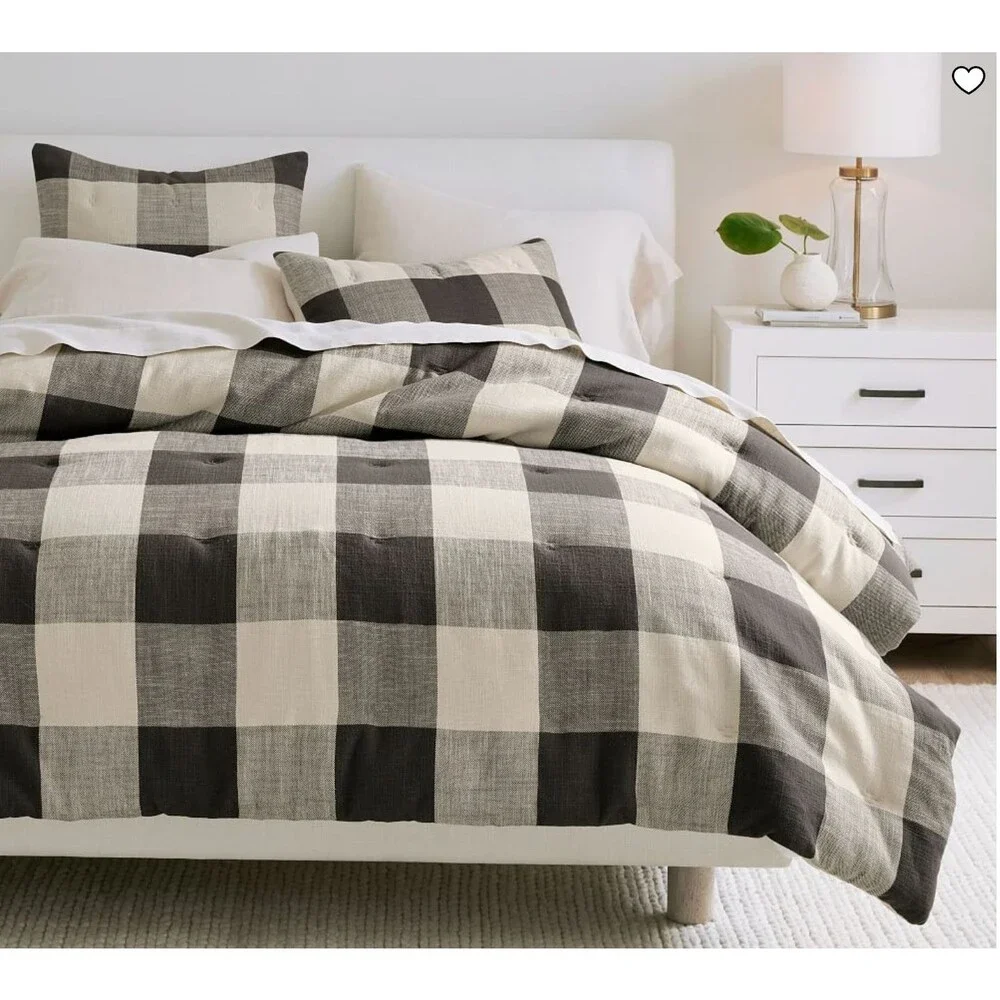 Pottery Barn Bryce Buffalo Check Duvet Cover King Charcoal Ivory NEW
